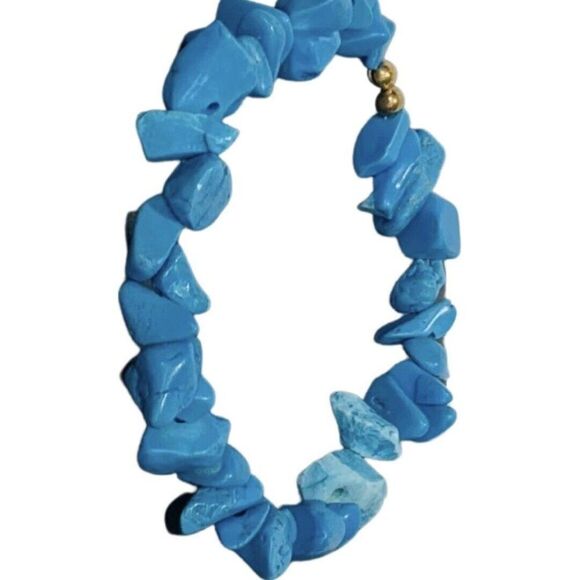 Vintage Faux Turquoise Chips Copper Findings Stretch Women’s Stackable Bracelet - Picture 2 of 6